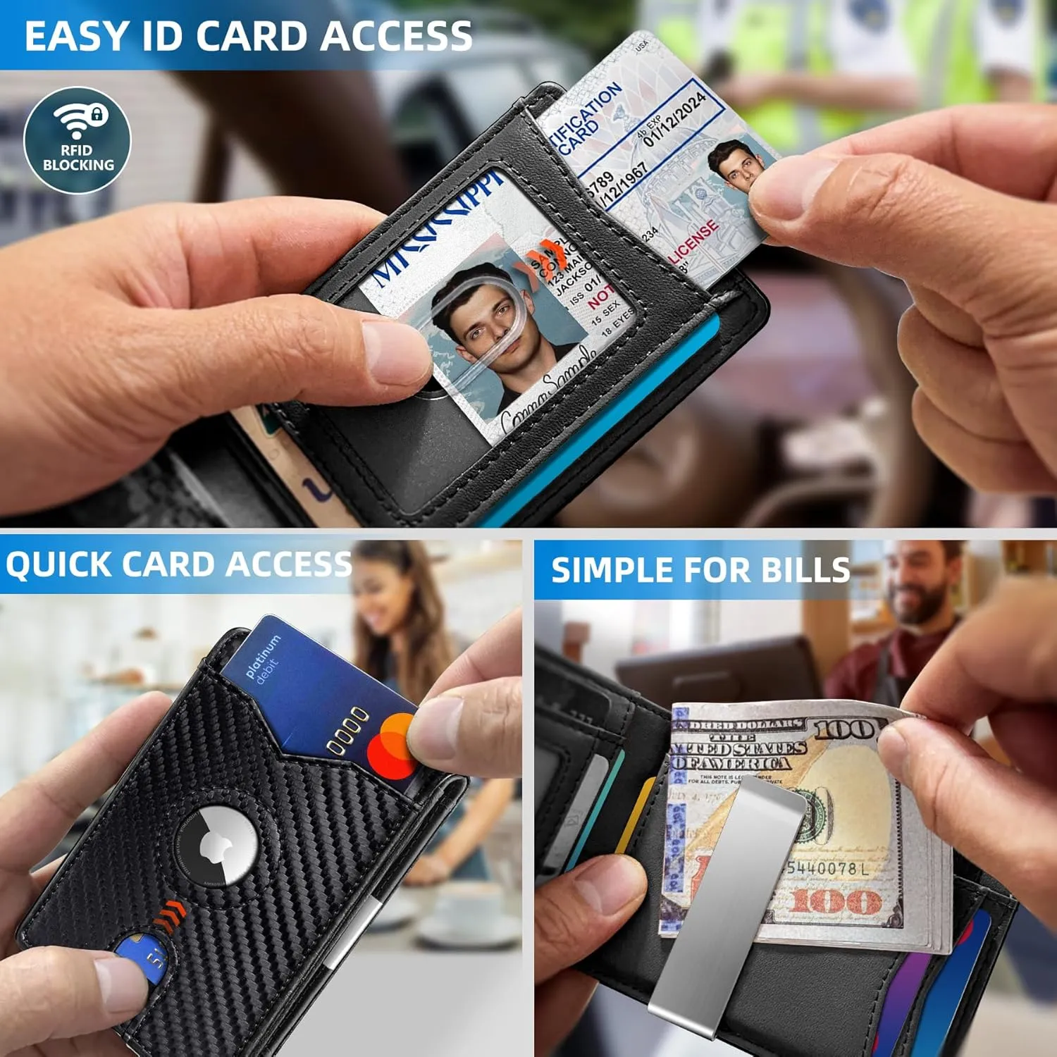 Airtag Wallet for Men,with Money Clip 11 Cards Slim Front Pocket Leather RFID Blocking Wallet with Gift Box