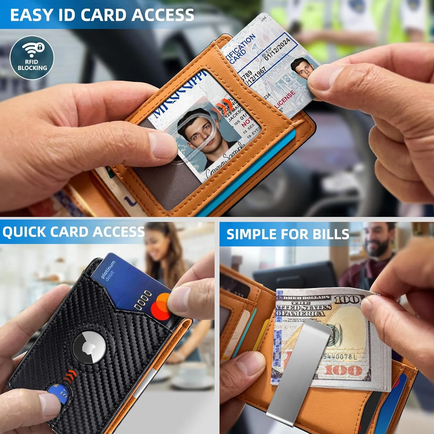 Airtag Wallet for Men,with Money Clip 11 Cards Slim Front Pocket Leather RFID Blocking Wallet with Gift Box