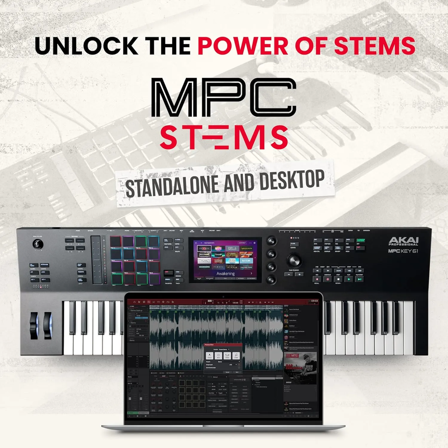 Akai Professional MPC Key 61 - Standalone Music Production Synthesizer Keyboard with Touch Screen, 16 Drum Pads, 20  Sound Engines, Semi Weighted Keys, and Native Instruments Integration