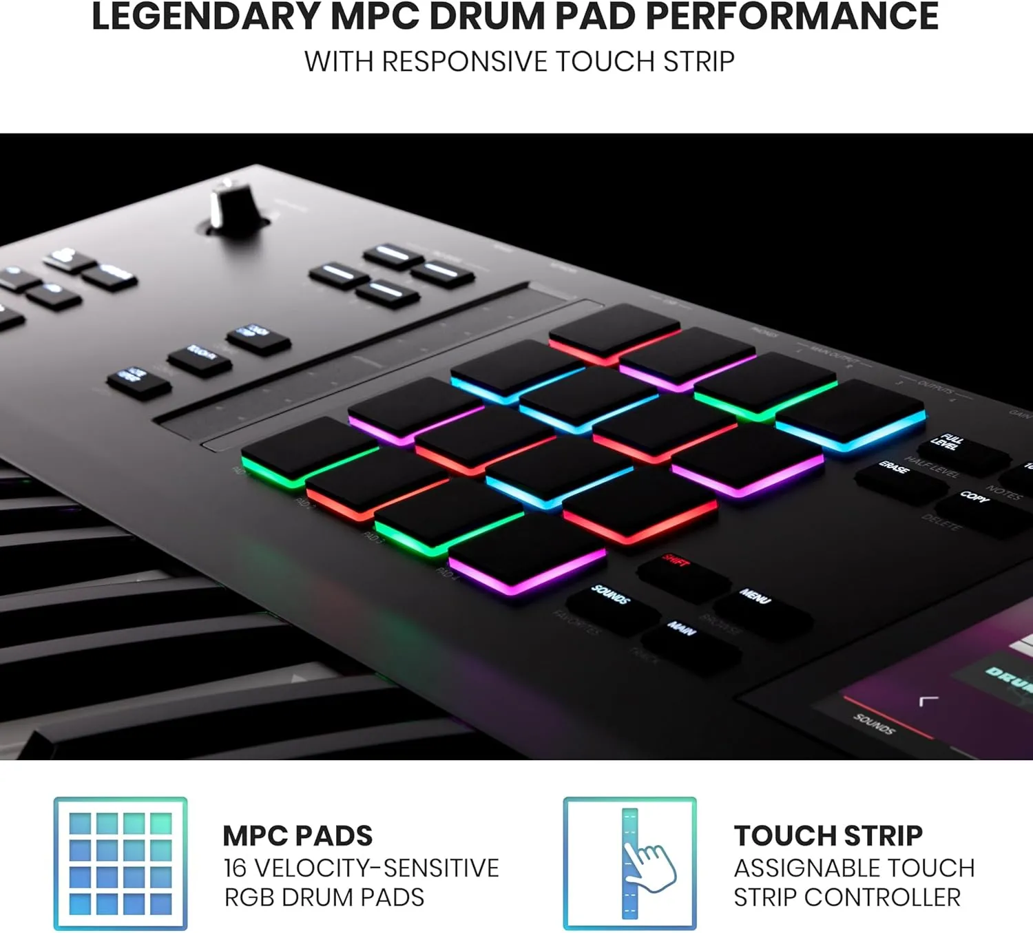 Akai Professional MPC Key 61 - Standalone Music Production Synthesizer Keyboard with Touch Screen, 16 Drum Pads, 20  Sound Engines, Semi Weighted Keys, and Native Instruments Integration