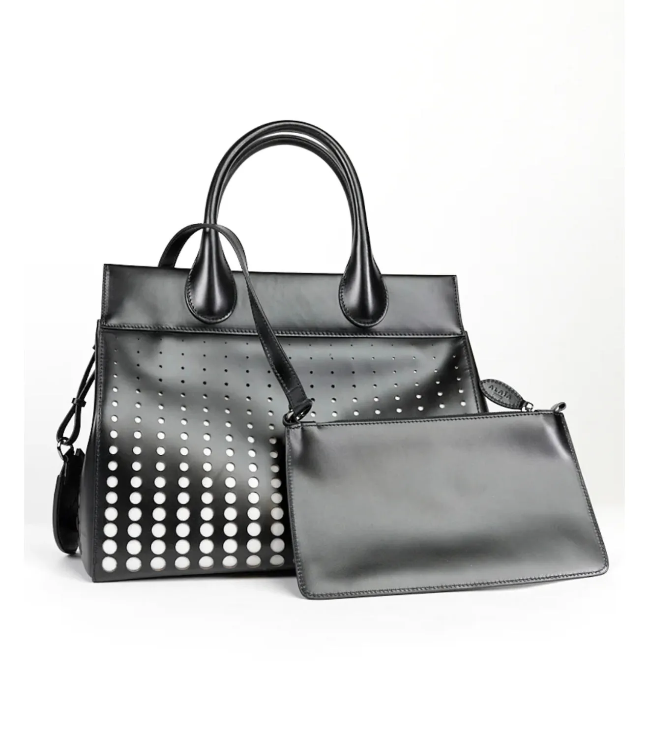ALAIA PARIS BLACK LEATHER MONOCHROME LASER