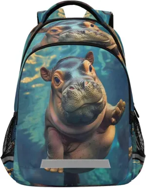 ALAZA Cute Baby Hippo Backpacks for Girls Boys Kids Travel Laptop Daypack School Book Bag for Teens