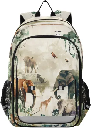 ALAZA Forest Animals Elephants School Backpacks Travel Laptop Bag Kids Bookbag for Girls Boys Teens Women Men