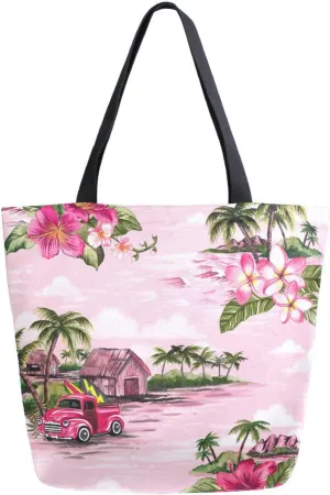 ALAZA Vintage Hawaiian Tropical Island Hibiscus Flower Canvas Tote Bag for Women Casual Shoulder Bag Handbag,Shopping Grocery Cotton Bag Reusable,Multipurpose,Heavy Duty for Outdoors Weekender Travel