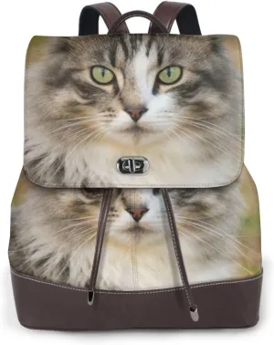 Alert Cat Women'S Leather Backpack Ladies Shoulder Bag Leather Handbag Rucksack Travel Daypack