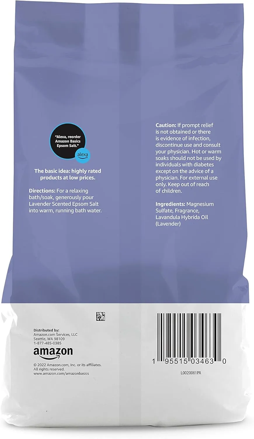Amazon Basics Epsom Salt Soaking Aid, Lavender Scented, 3 Pound, 6-Pack (Previously Solimo)