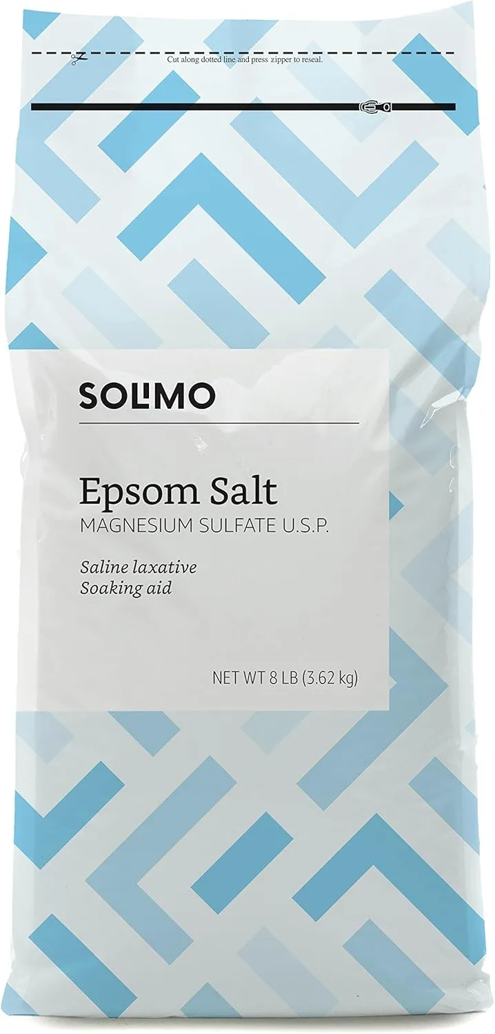 Amazon Brand - Solimo Epsom Salt Soak, Magnesium Sulfate USP, Unscented, 8 pound (Pack of 3)