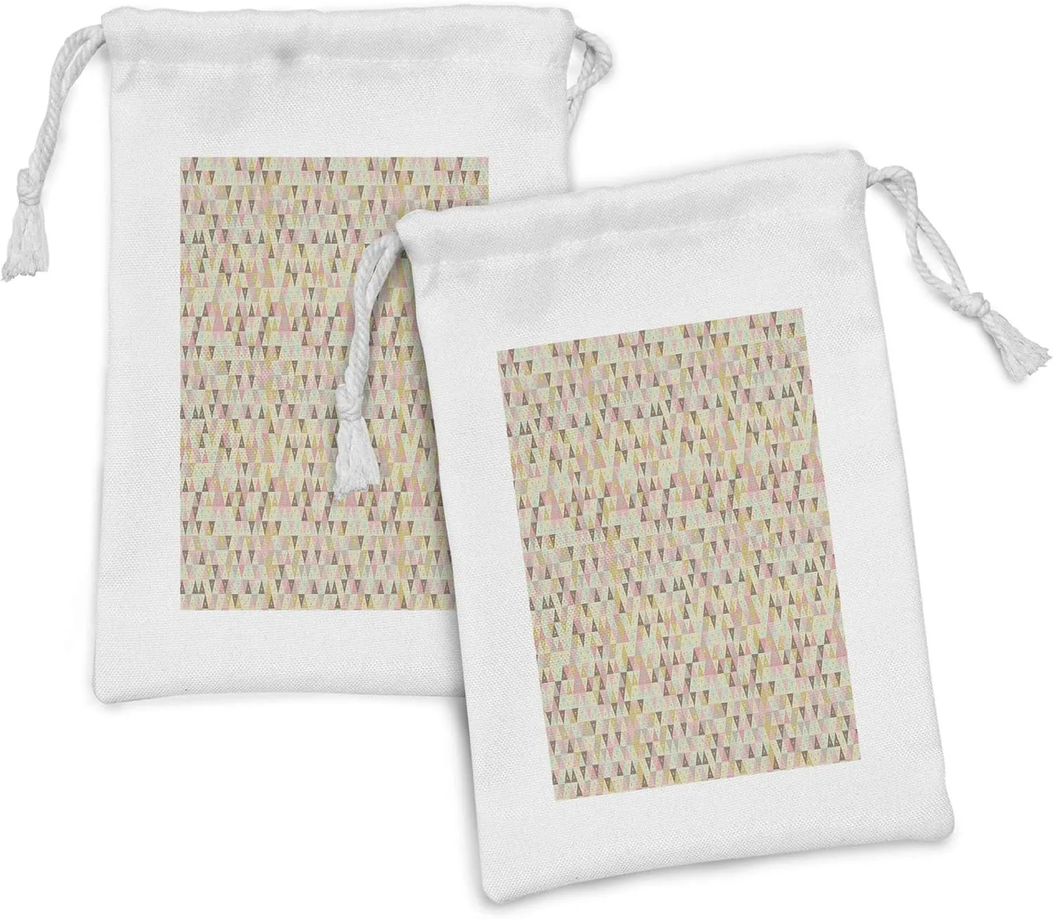 Ambesonne Abstract Art Fabric Pouch Set of 2, Geometric Theme Colorful Concentric Triangles Pattern in Recurring Design, Small Drawstring Bag for Toiletries Masks and Favors, 9" x 6", Multicolor