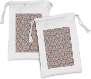 Ambesonne Abstract Fabric Pouch Set of 2, Concentric Circles Hand Drawn with Dashes, Small Drawstring Bag for Toiletries Masks and Favors, 9" x 6", Dark Peach Sky Blue