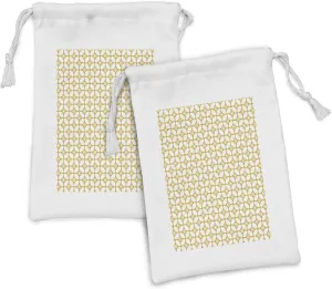 Ambesonne Abstract Fabric Pouch Set of 2, Continuing Print of Flower Round Motifs Concentric Circles, Small Drawstring Bag for Toiletries Masks and Favors, 9" x 6", Pale Earth Yellow White