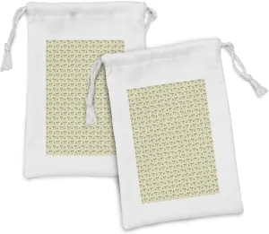 Ambesonne Bird Fabric Pouch Set of 2, Pastel Shorebird Flying Animals with Branches Leaves Childish Design Repetition, Small Drawstring Bag for Toiletries Masks and Favors, 9" x 6", Pale Green Red