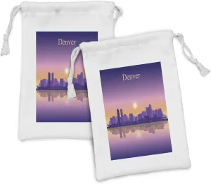 Ambesonne Denver Fabric Pouch Set of 2, Dramatic Colorado Sunset Sky Scenery from South Platte River USA Panorama, Small Drawstring Bag for Toiletries Masks and Favors, 9" x 6", Purple Pink Apricot