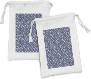 Ambesonne Dinosaur Fabric Pouch Set of 2, Cartoonish Abstract Extinct Animals She-rex Dino Girl, Small Drawstring Bag for Toiletries Masks and Favors, 9" x 6", Dark Indigo and Multicolor