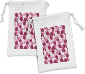 Ambesonne Floral Fabric Pouch Set of 2, Rhythmic Spring Awakening Blossoming Common Mallow Flowers Illustration, Small Drawstring Bag for Toiletries Masks and Favors, 9" x 6", Pink Raspberry White