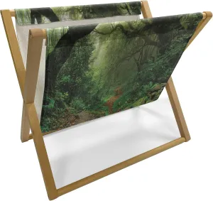 Ambesonne Rainforest Magazine and Book Holder, Forest in Nepal Touristic Trekking Branches Misty Road Fresh Air Outdoors Theme, Floor Rack Accent Living Room Office and School, 22" x 19", Green Brown