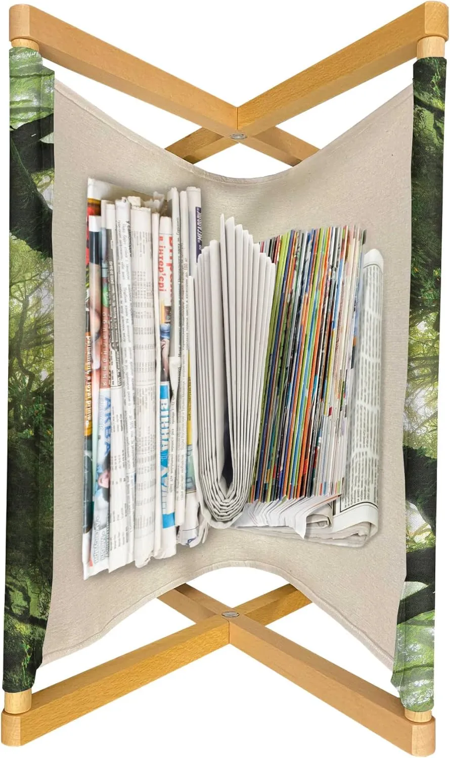 Ambesonne Rainforest Magazine and Book Holder, Forest in Nepal Touristic Trekking Branches Misty Road Fresh Air Outdoors Theme, Floor Rack Accent Living Room Office and School, 22" x 19", Green Brown