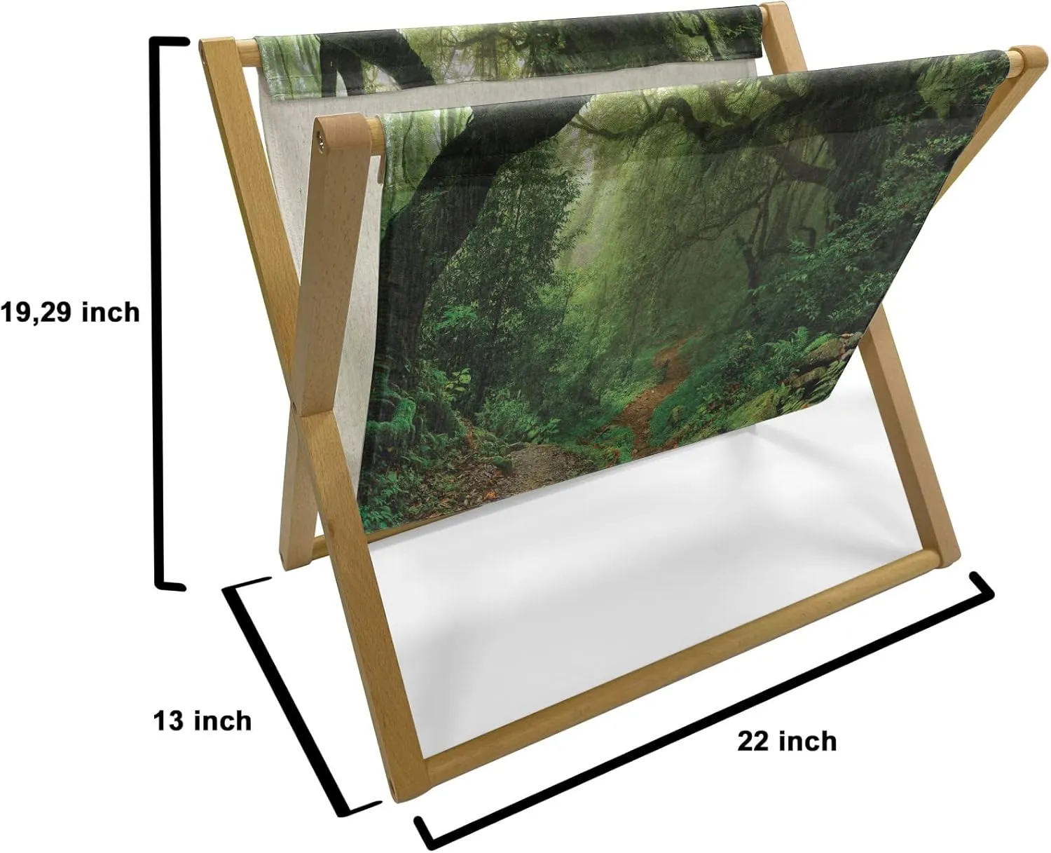 Ambesonne Rainforest Magazine and Book Holder, Forest in Nepal Touristic Trekking Branches Misty Road Fresh Air Outdoors Theme, Floor Rack Accent Living Room Office and School, 22" x 19", Green Brown