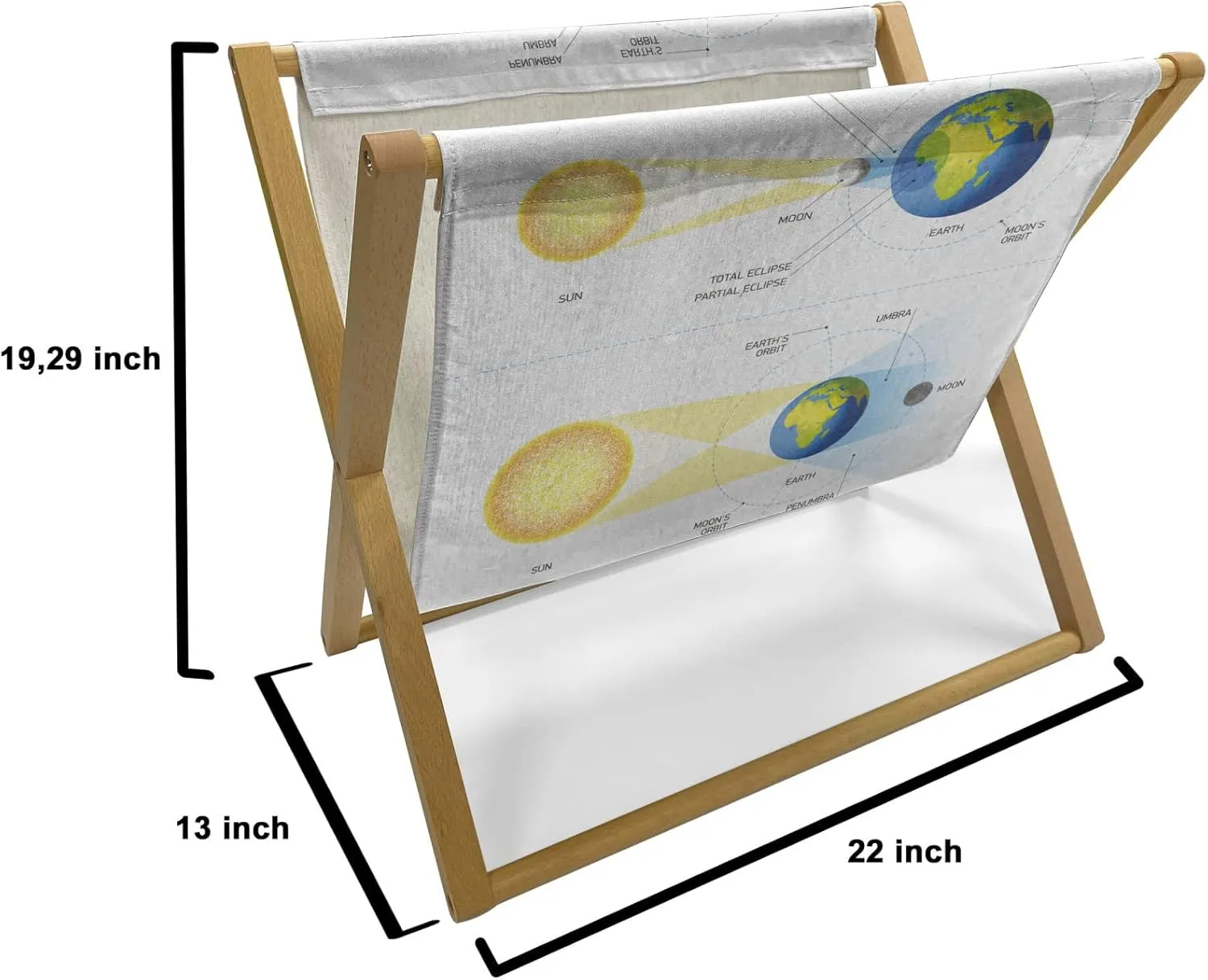 Ambesonne Science Magazine and Book Holder, Solar and Lunar Eclipse Planet Earth Sun Moon Orbit Astronomy Science, Floor Rack Accent Living Room Office and School, 22" x 19", Blue Green Mustard