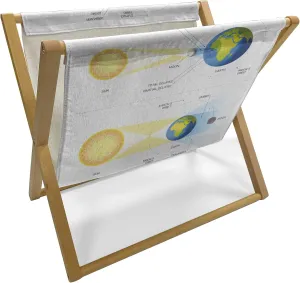 Ambesonne Science Magazine and Book Holder, Solar and Lunar Eclipse Planet Earth Sun Moon Orbit Astronomy Science, Floor Rack Accent Living Room Office and School, 22" x 19", Blue Green Mustard