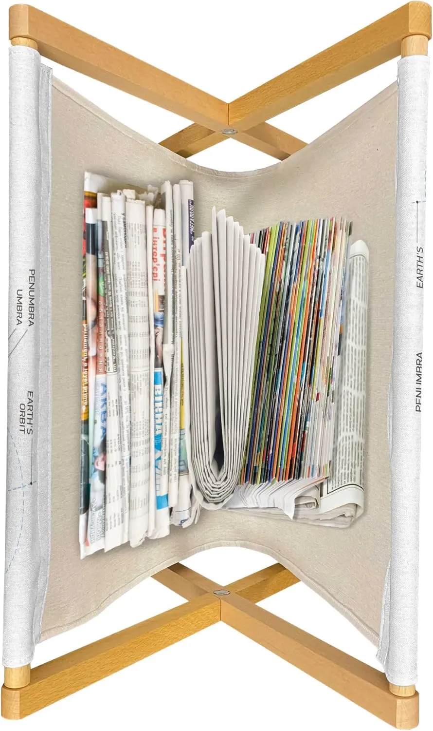 Ambesonne Science Magazine and Book Holder, Solar and Lunar Eclipse Planet Earth Sun Moon Orbit Astronomy Science, Floor Rack Accent Living Room Office and School, 22" x 19", Blue Green Mustard