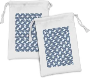 Ambesonne Stars Fabric Pouch Set of 2, Repetitive Small and Bigger Ornamental Elements Concentric Silhouettes, Small Drawstring Bag for Toiletries Masks and Favors, 9" x 6", Slate Blue and White