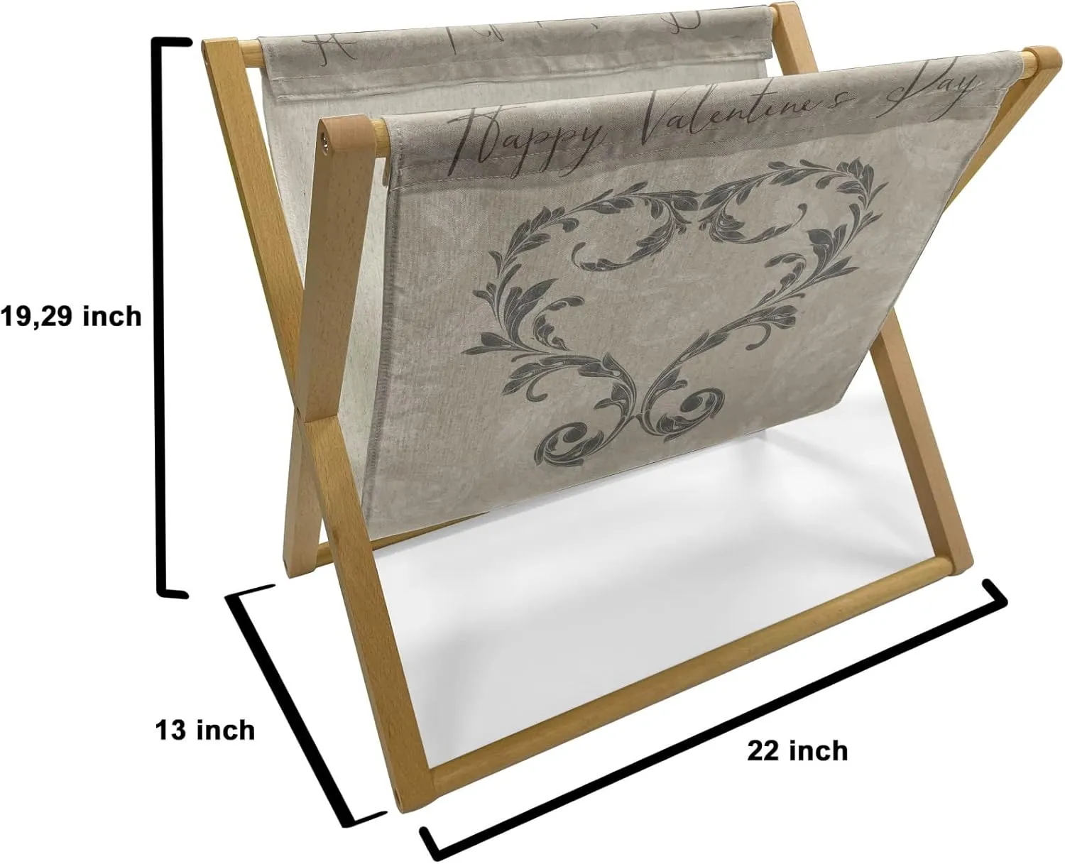 Ambesonne Taupe Magazine and Book Holder, Happy Valentine's Day Hand Writing Laurel Leaves Forming a Heart Victorian, Floor Rack Organizer for Office Home and School, 22"x19", Taupe Tan