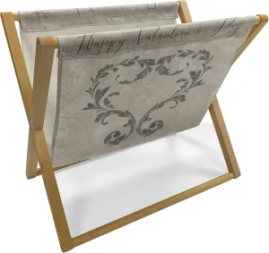 Ambesonne Taupe Magazine and Book Holder, Happy Valentine's Day Hand Writing Laurel Leaves Forming a Heart Victorian, Floor Rack Organizer for Office Home and School, 22"x19", Taupe Tan