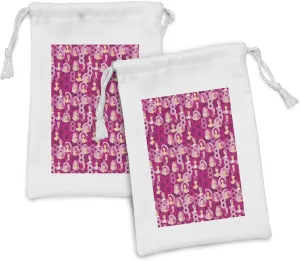 Ambesonne Women's Day Fabric Pouch Set of 2, Pattern of Circular Lady Portraits Symbolic 8 of March Design, Small Drawstring Bag for Toiletries Masks and Favors, 9" x 6", Magenta Pale Pink Peach