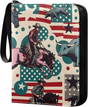 American Cowboys Card Binder 4 Pocket Trading Card Album Fits 400 Sports/Game Cards, PU Cover 3 Ring Card Collection with 50 Removable Sleeves