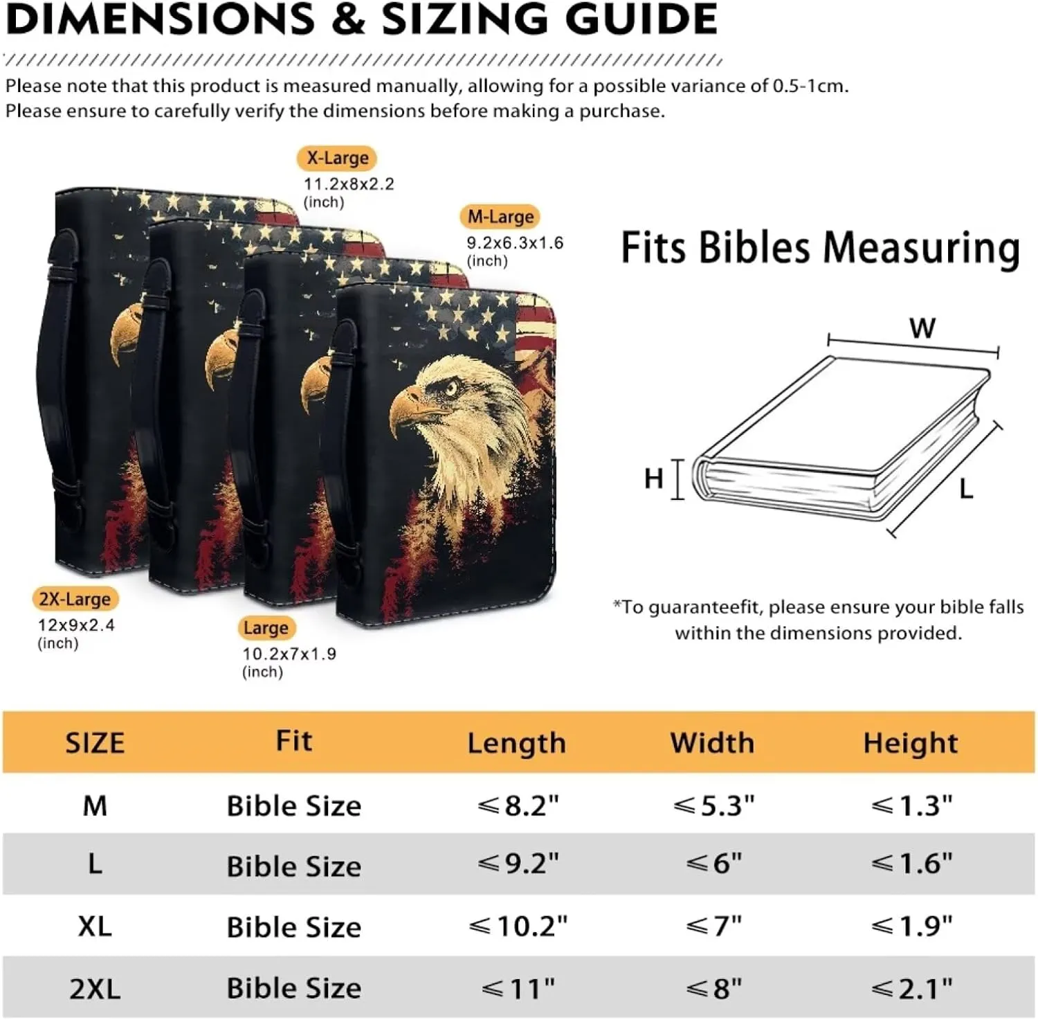 American Flag and Bald Eagle Bible Cover for Women Men Leather Bible Covers Bible Bags Bible Holder Scripture Carrying Case with Handle Bible Book Covers Church Bag Bible Protective Cases