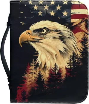 American Flag and Bald Eagle Bible Cover for Women Men Leather Bible Covers Bible Bags Bible Holder Scripture Carrying Case with Handle Bible Book Covers Church Bag Bible Protective Cases