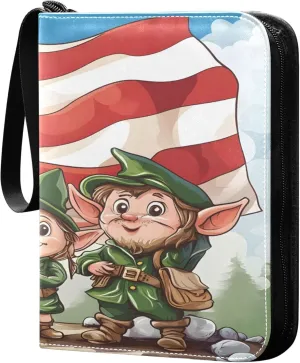 American Flag and Elf Card Binder 4 Pocket Collectible Trading Card Albums with 50 Sleeves Double Side PU Waterproof 3 Ring for Sports & Game Cards