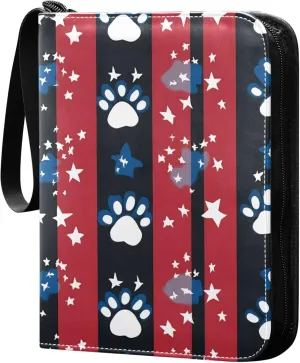 American Flag Cat Paws Card Binder 4 Pocket Collectible Trading Card Albums with 50 Sleeves Double Side PU Waterproof 3 Ring for Sports & Game Cards
