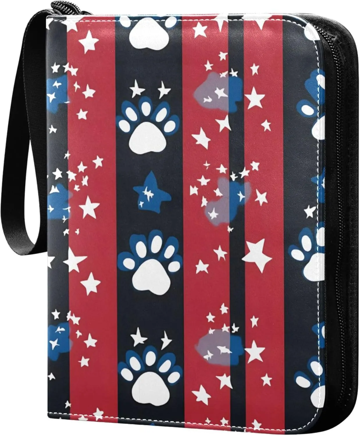 American Flag Cat Paws Card Binder 4 Pocket Collectible Trading Card Albums with 50 Sleeves Double Side PU Waterproof 3 Ring for Sports & Game Cards