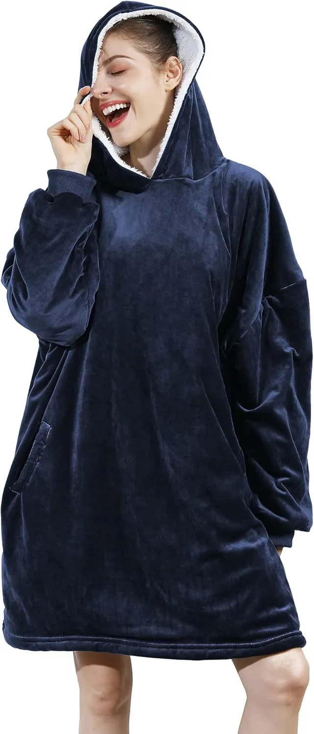 AmyHomie Blanket Sweatshirt,Oversized Sherpa Hooded Blanket Hoodie,Fleecehug Hoodie Wearable Blanket for Women Men Kids
