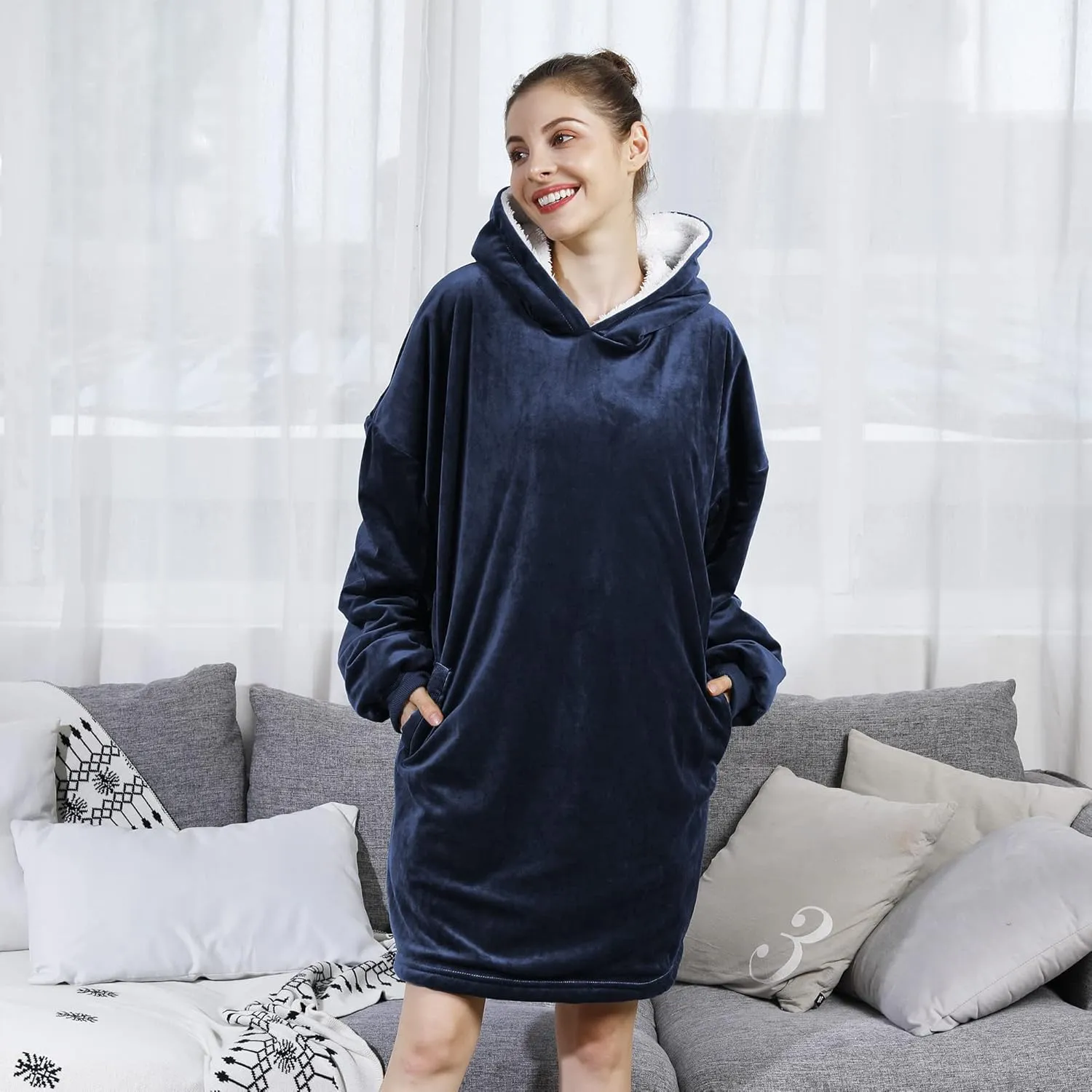 AmyHomie Blanket Sweatshirt,Oversized Sherpa Hooded Blanket Hoodie,Fleecehug Hoodie Wearable Blanket for Women Men Kids