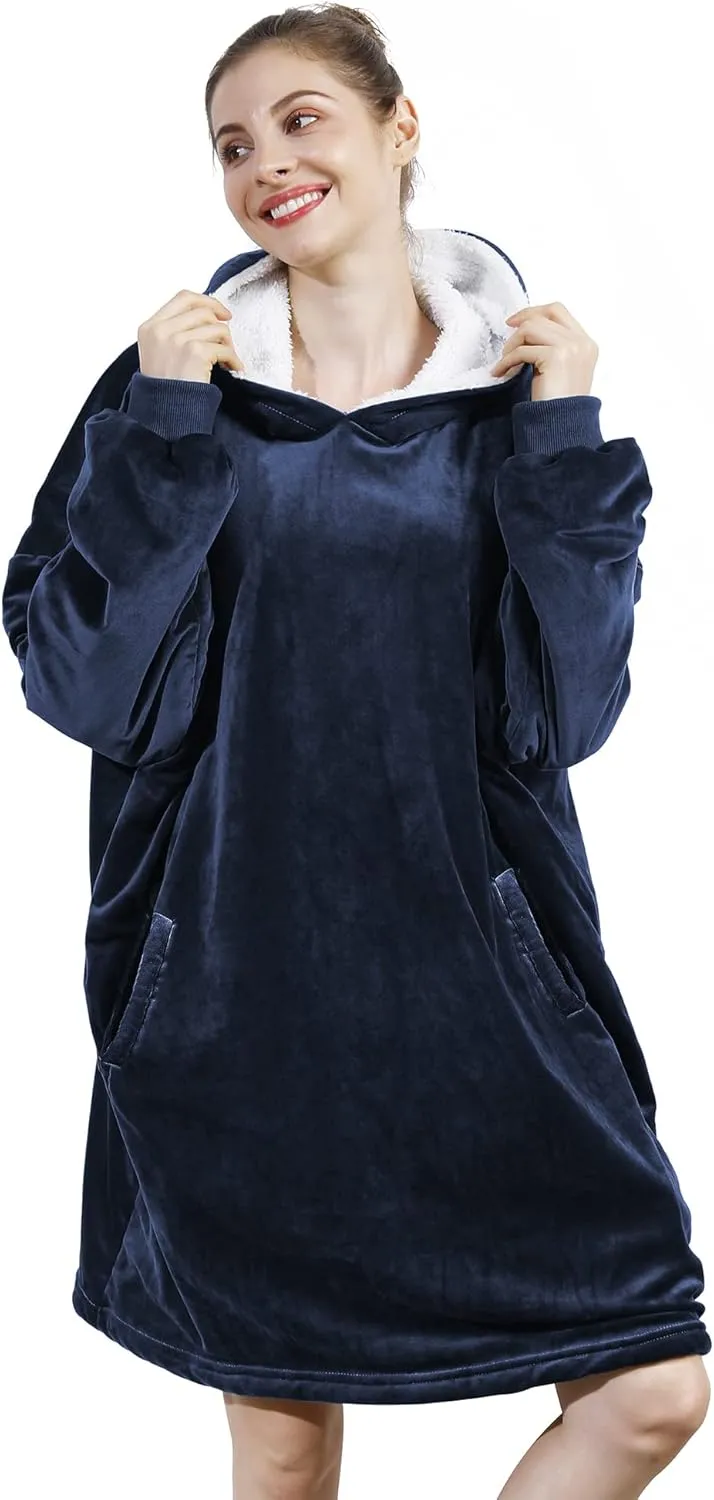 AmyHomie Blanket Sweatshirt,Oversized Sherpa Hooded Blanket Hoodie,Fleecehug Hoodie Wearable Blanket for Women Men Kids