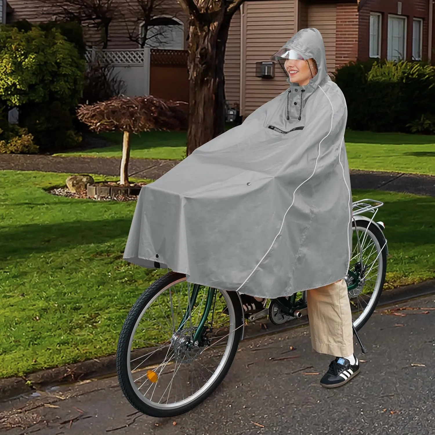 Andake Hooded Rain Poncho for Adults Waterproof Lightweight Raincoat for Men & Women Reusable Rain Ponchos for Cycling