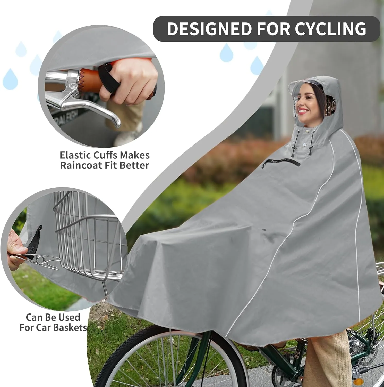 Andake Hooded Rain Poncho for Adults Waterproof Lightweight Raincoat for Men & Women Reusable Rain Ponchos for Cycling