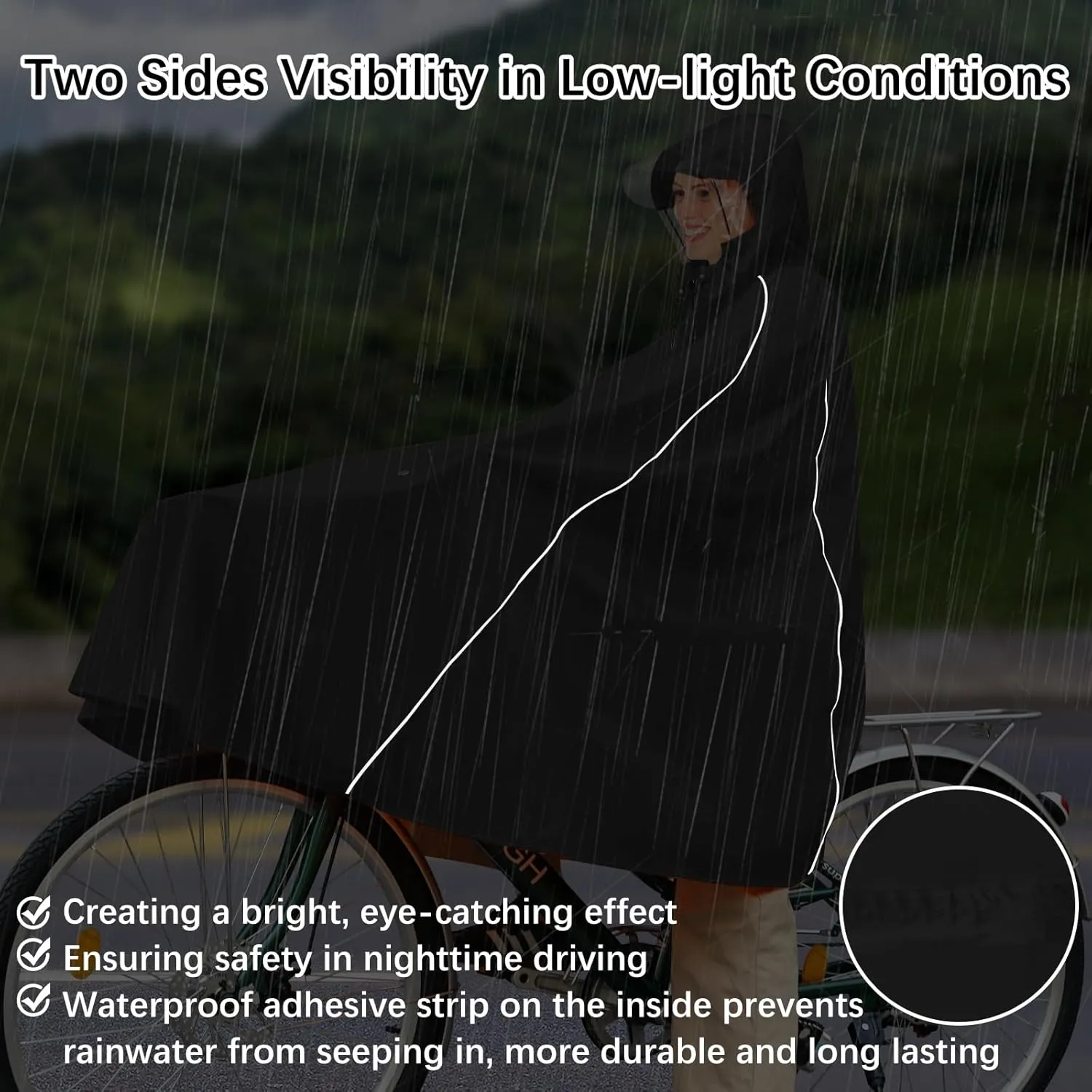Andake Hooded Rain Poncho for Adults Waterproof Lightweight Raincoat for Men & Women Reusable Rain Ponchos for Cycling