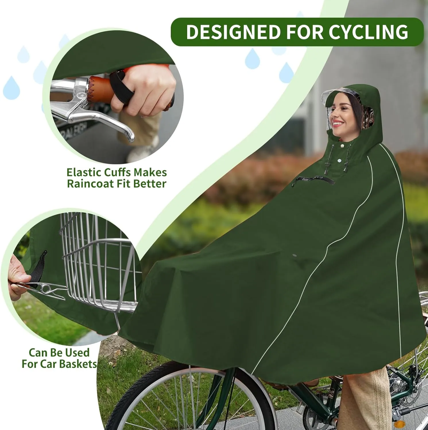 Andake Hooded Rain Poncho for Adults Waterproof Lightweight Raincoat for Men & Women Reusable Rain Ponchos for Cycling