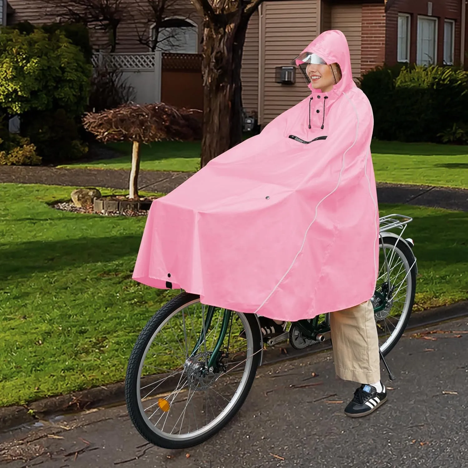 Andake Hooded Rain Poncho for Adults Waterproof Lightweight Raincoat for Men & Women Reusable Rain Ponchos for Cycling