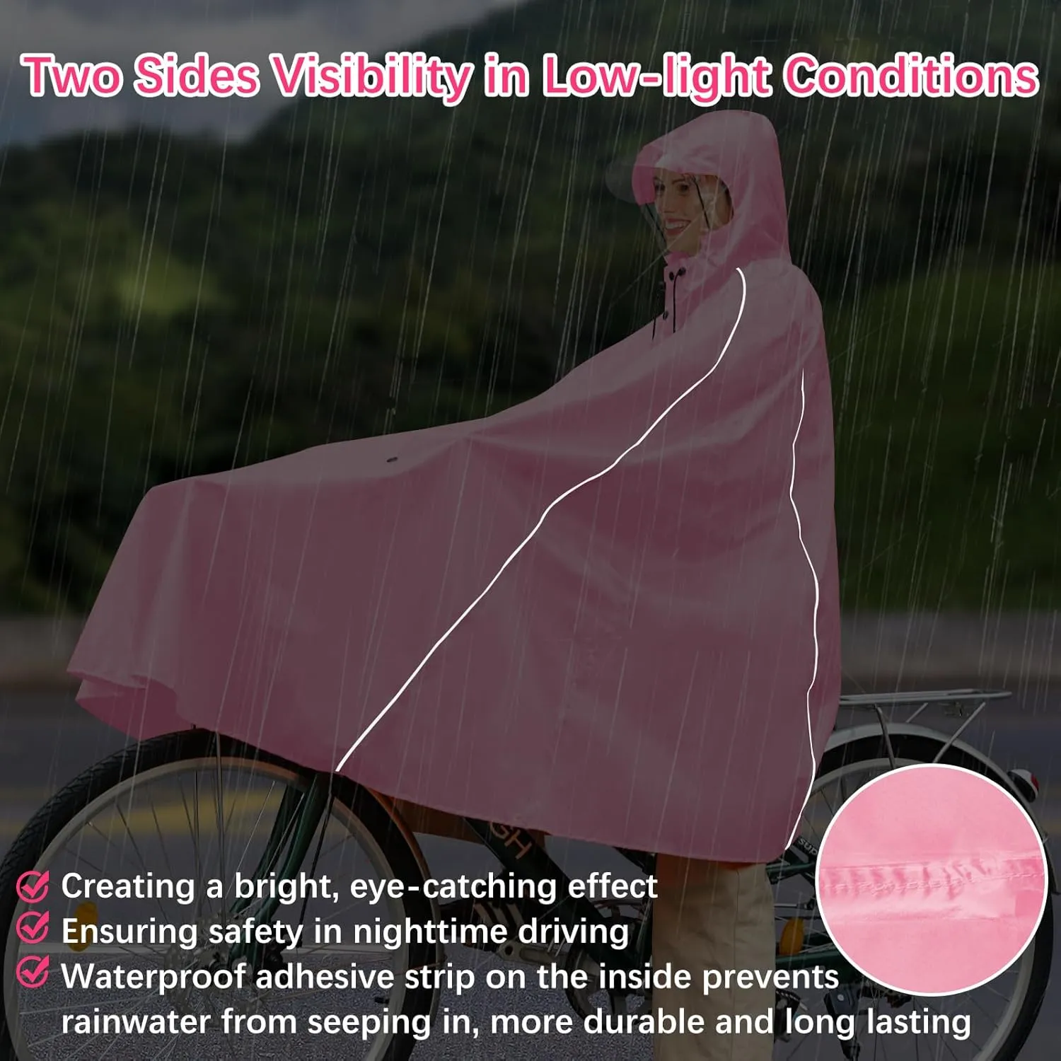 Andake Hooded Rain Poncho for Adults Waterproof Lightweight Raincoat for Men & Women Reusable Rain Ponchos for Cycling