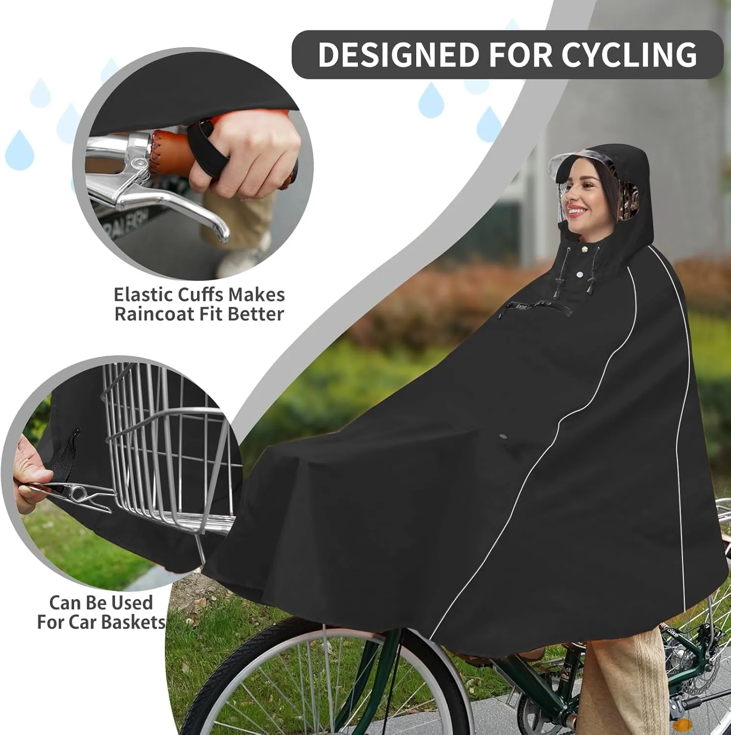 Andake Hooded Rain Poncho for Adults Waterproof Lightweight Raincoat for Men & Women Reusable Rain Ponchos for Cycling