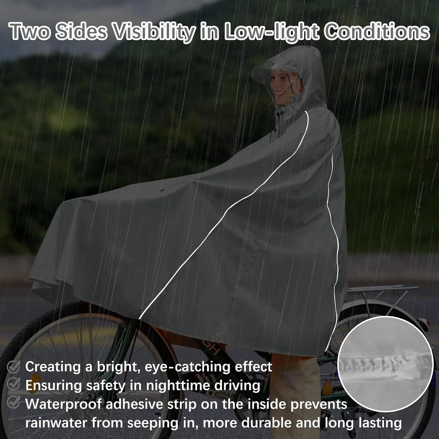 Andake Hooded Rain Poncho for Adults Waterproof Lightweight Raincoat for Men & Women Reusable Rain Ponchos for Cycling