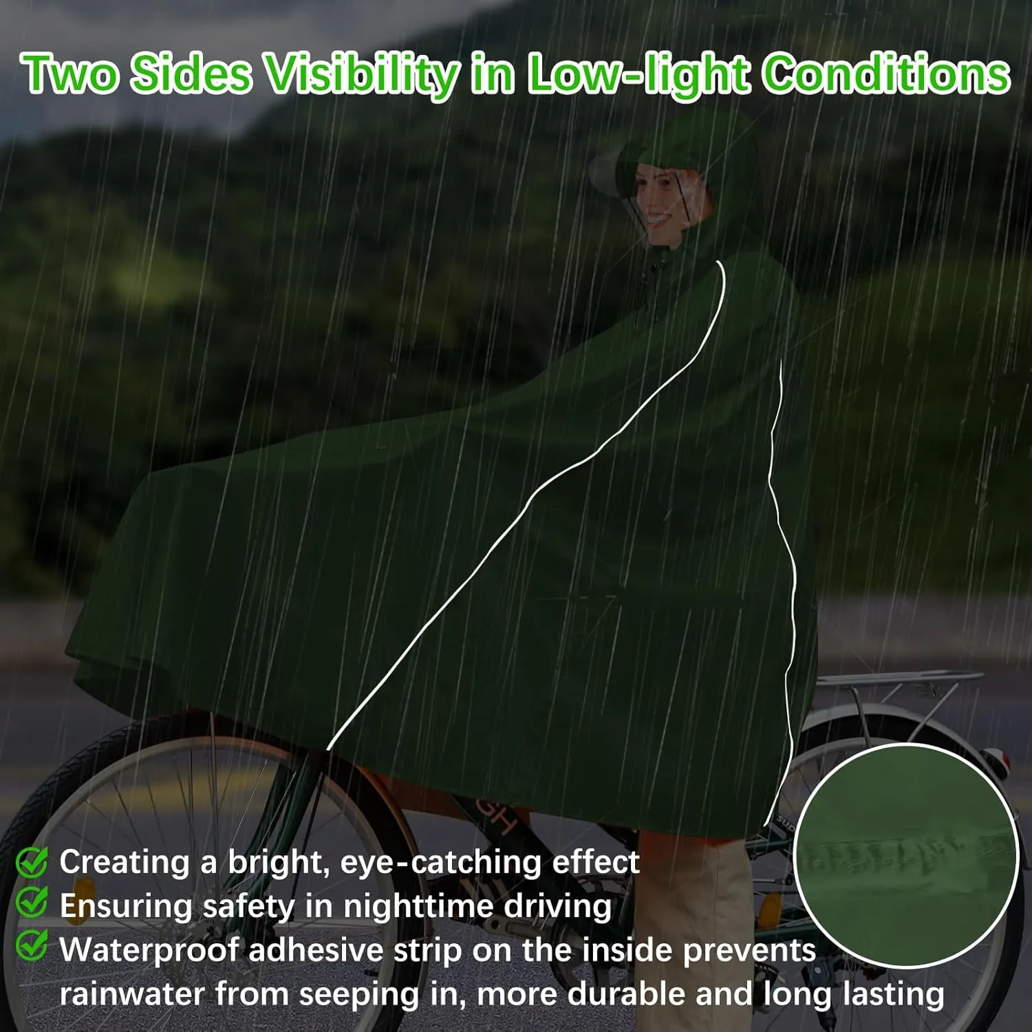 Andake Hooded Rain Poncho for Adults Waterproof Lightweight Raincoat for Men & Women Reusable Rain Ponchos for Cycling
