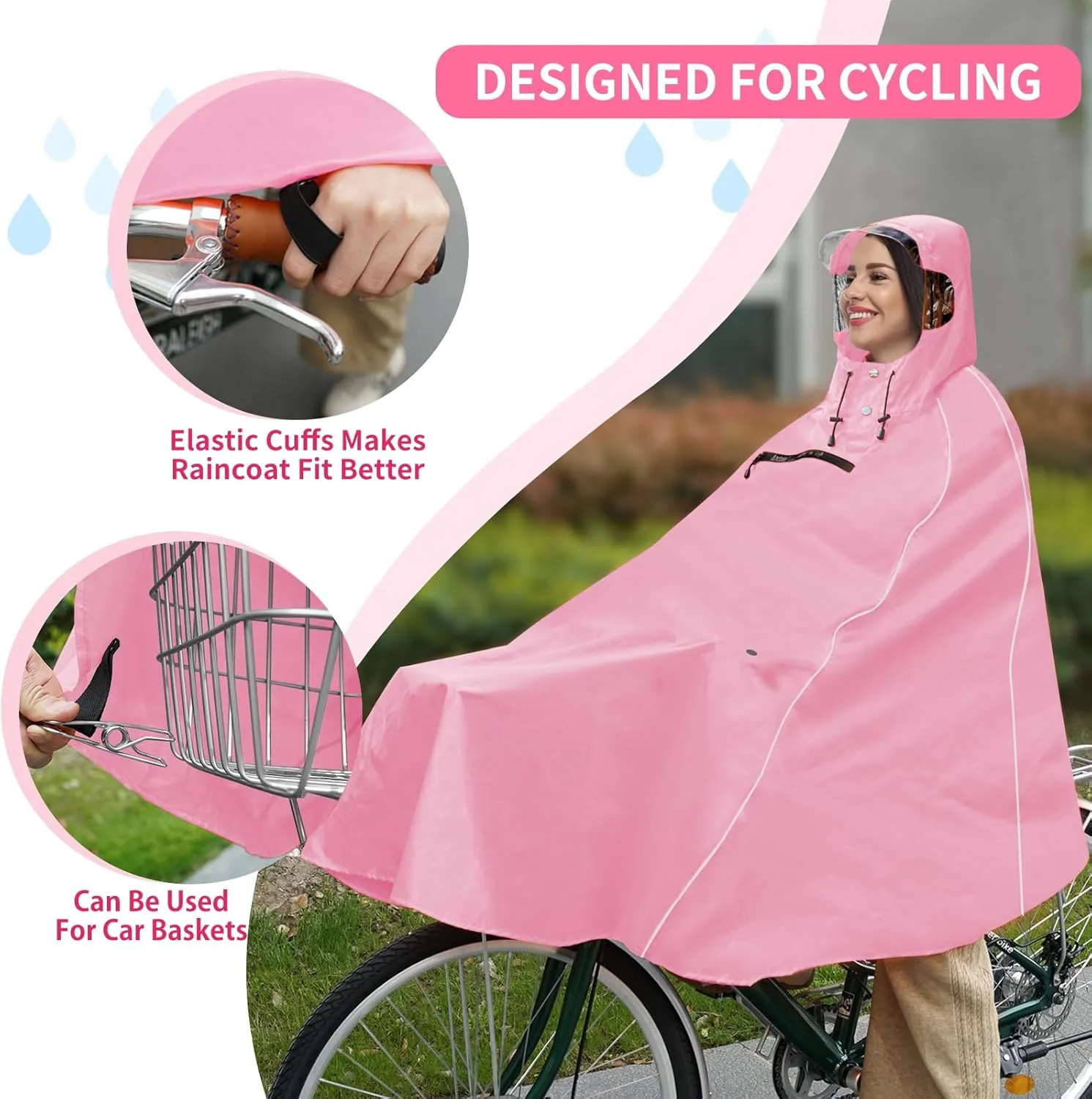 Andake Hooded Rain Poncho for Adults Waterproof Lightweight Raincoat for Men & Women Reusable Rain Ponchos for Cycling