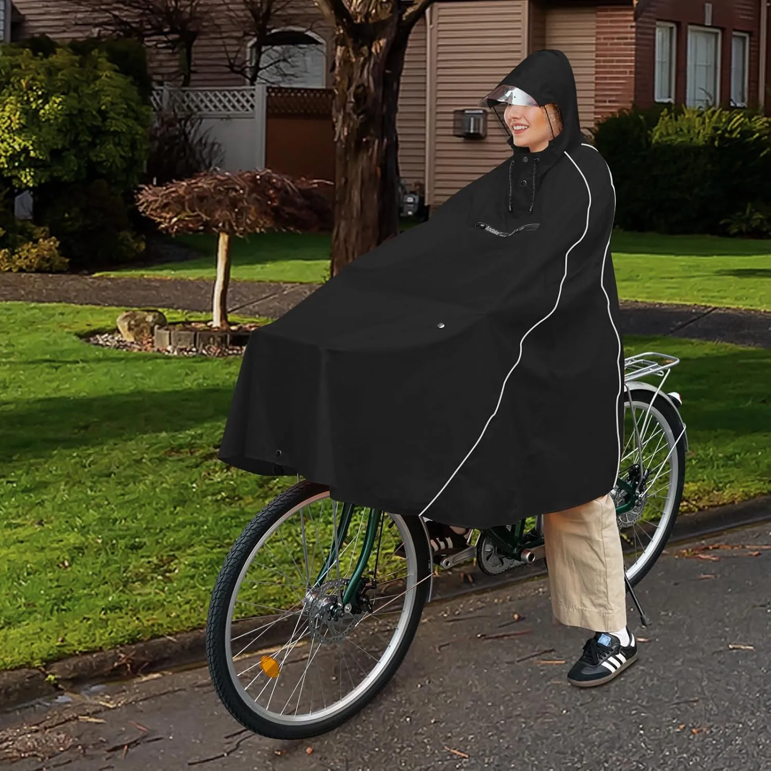 Andake Hooded Rain Poncho for Adults Waterproof Lightweight Raincoat for Men & Women Reusable Rain Ponchos for Cycling