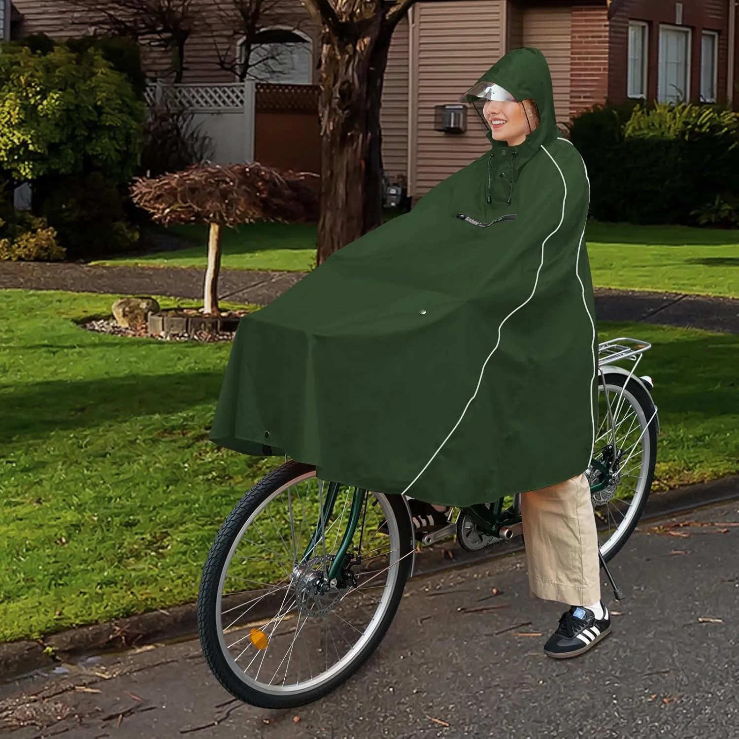 Andake Hooded Rain Poncho for Adults Waterproof Lightweight Raincoat for Men & Women Reusable Rain Ponchos for Cycling