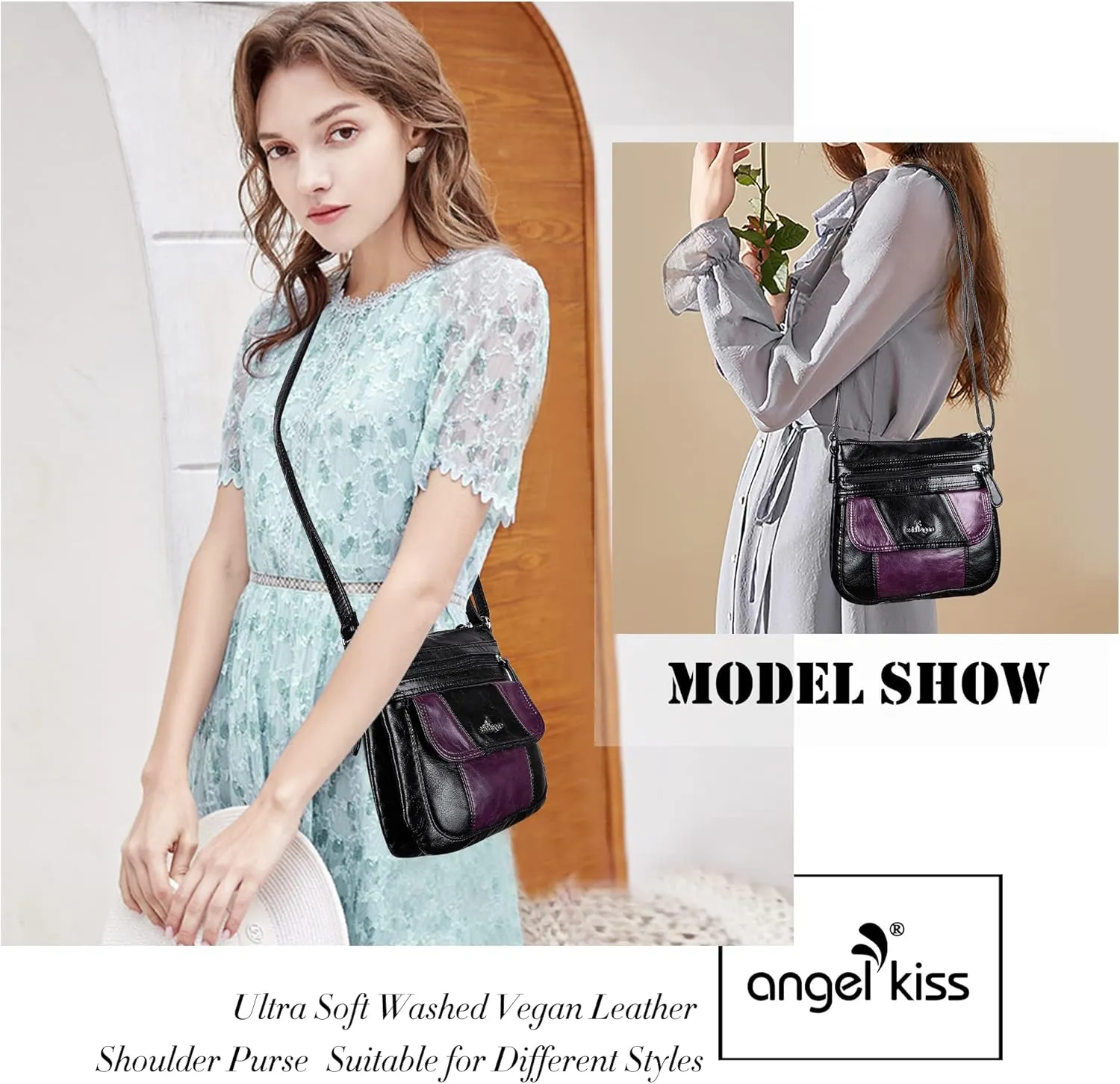 Angelkiss Small Womens Crossbody Bag Leather Shoulder Purse for Women Hobo Bag with Adjustable Shoulder Strap